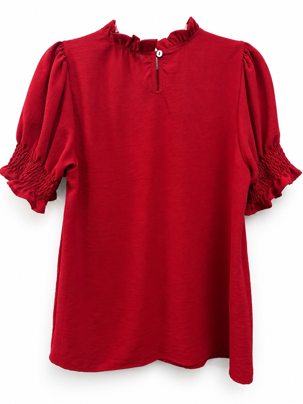 Vintage Les Amis Red Ruffle Neck Puff Sleeve Smocked Cuff Blouse Cottagecore L - Picture 6 of 12